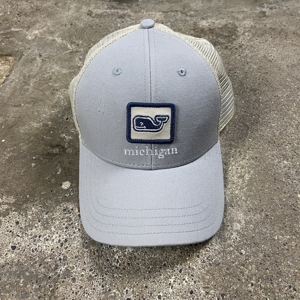 Vineyard Vines Trucker Cap Strap back Adjustable Gray Mesh Back Michigan Graphic